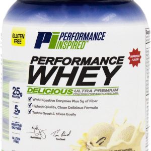 PERFORMANCE INSPIRED Nutrition WHEY Protein Powder – All Natural – 25G – Contains BCAAs – Digestive Enzymes – Fiber Packed – Natural Vanilla – 2lb