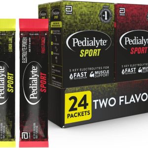 Pedialyte Sport Electrolyte Powder, Fast Hydration with 5 Key Electrolytes for Muscle Support Before, During, & After Exercise, 12 Lemon Lime & 12 Fruit Punch, 0.49-oz Packets (24 Count)