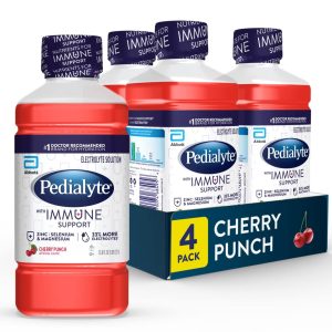 Pedialyte with Immune Support Electrolyte Solution, Cherry Punch, Hydration Drink with Zinc, Selenium, and Magnesium, 1 Liter, Pack of 4