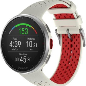 Polar Pacer Pro Advanced Ultra-Light GPS Fitness Tracker Smartwatch for Runners with Training Program & Recovery Tools; S-L, for Men or Women, White-Red