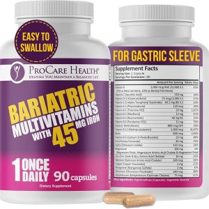 ProCare Health Bariatric Multivitamin with Iron 45mg (90 Easy to Swallow Capsules) – Post Op Bariatric Vitamins for Gastric Bypass Pills for Sleeve Patients, Sustain Recovery & Energy (3 Month Supply)