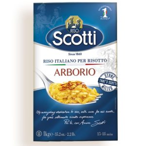 Riso Scotti, Arborio Risotto Rice, 2.2 lbs (1 kg), Superfino, Product of Italy, chef selected, gluten free, non-gmo, vacuumed packed