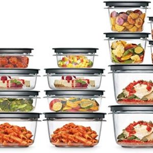 Rubbermaid 28-Piece Clear/Grey Food Storage Containers, Premium Snap Bases, and Various Size Lids, Perfect for Meal Prep, Leftovers, and Dishwasher Safe