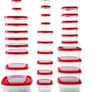 Rubbermaid 60-Piece Food Storage Containers with Lids, Microwave and Dishwasher Safe, Red Color, Ideal for Meal Prep and Pantry Storage