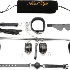 Silver Expandable Spreader Bar with 16pcs Lichi Red Adjustable Straps Indoor Sport Fitness Equipment for Home Gyms Training Tool (Rose Gold+Red Kit)