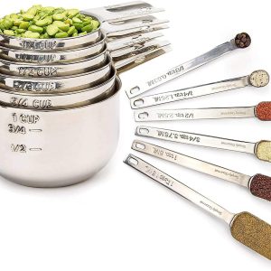 Simply Gourmet Measuring Cups and Spoons Set of 12, 304 Premium Stainless Steel, Stackable Cups Long Handle Spoons Fits Narrow Jars, Kitchen Gadgets for Liquid & Dry Ingredients Cooking Baking