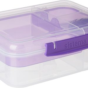 Sistema Bento Box Adult Lunch Box with 2 Compartments, Sandwhich,Salad Dressing Container,Dishwasher Safe,Color May Vary
