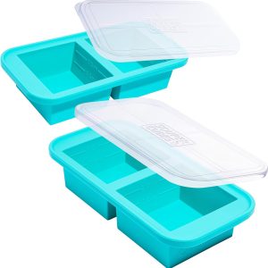 Souper Cubes 2 Cup Silicone Freezer Molds With Lids – Easy Meal Prep Container – Silicone Freezer Trays With Lid for Food, Stocks and More, Silicone Soup Freezer Molds – Aqua – 2-Pack