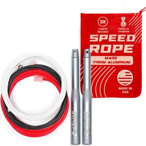 Speed Rope Jump Rope Bundle | 3 Cables for Indoor, Outdoor & Tricks | Made in USA | Premium Speed Jump Rope for Fitness w/Aluminium 6.5″ Long Handles | Versatile Workout Jump Rope for Cardio Training