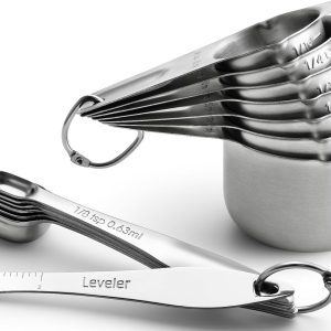 Spring Chef Stainless Steel Measuring Cups and Spoons Set of 14 with Leveler, Nesting Kitchen Metal Measuring Cups and Spoons Set for Dry and Liquid Ingredients, Perfect for Cooking & Baking
