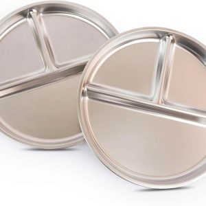 Stainless Steel Portion Control Plate | 3 compartment plates | Divided Plates for Adults Kids | Portion Plates for Diet Food | Bariatric Plate | Diabetic Diet Plate | 2 pack – 9″x 9″ Size