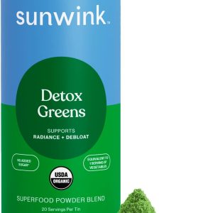 Sunwink Detox Powdered Greens – Organic Greens SuperFood Powder for Debloat – Super Greens Powder w/Celery, Dandelion, Spirulina – Daily Greens Powder for Gentle Detox – 4.2 oz (20 Servings)