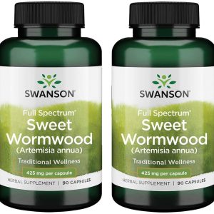 Swanson Sweet Wormwood – May Promote GI Gut Health, Microbial Balance & Digestive Health Support – Herbal Supplement with Artemisinin – (90 Capsules, 425mg Each) 2 Bottles