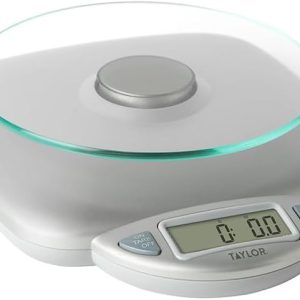 Taylor 11LB Capacity Digital Glass Top Kitchen Scale with LCD Display, Weight in Grams and Ounces for Baking, Cooking, and Meal Prep, Silver