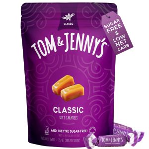 Tom & Jenny’s Sugar Free Candy Soft Caramels Individually Wrapped – Sea Salt & Vanilla – Low Net Carb Zero Sugar Candy with Xylitol & Maltitol (Classic Chewy Sugar Free Caramel) Keto Candy 1 Pack