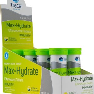 Trace Minerals Max-Hydrate Immunity – Electrolyte Drink Supplement for Immune Health & Hydration Support – Vitality Supplement to Aid Muscle Cramp Relief – Lemon Lime, 8 Containers (80 Servings)