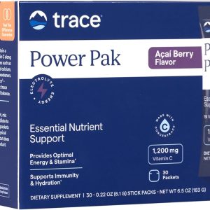 Trace Minerals | Power Pak Electrolyte Powder Packets | 1200 mg Vitamin C, Zinc, Magnesium | Boost Immunity, Hydration and Natural Energy | Acai Berry | 30 Packets