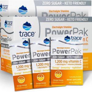 Trace Minerals | Power Pak Sugar Free Electrolyte Powder Packets | 1200 mg Vitamin C, Zinc, Magnesium | Boost Immunity, Hydration and Natural Energy | Keto Friendly | Orange Mango | 60 Packets