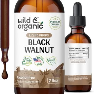 Wild & Organic Black Walnut Tincture – Cleanse Detox with Black Walnut Hull Extract – Herbal Supplement for Gut Detox Cleanse and Digestive Well-Being – Vegan, Sugar & Alcohol-Free – 2 fl oz