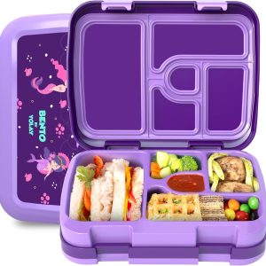 YOLAY Bento Box for Kids Lunch Box Leak-Proof, 5-Compartment Lunch Box Kids for Ages 3-10, Durable with Anti-Slip Base, Suitable for Schools, Outdoor and Travel (Mermaid)
