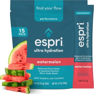 Zero Sugar Electrolyte Drink Mix, Watermelon, Hydration Packets, Nitric Oxide Boost, Low Calories, Magnesium Citrate Prevents Muscle Cramps and Improves Recovery, 15 Day Supply
