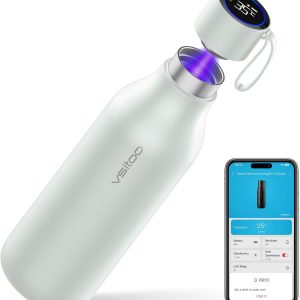 vsitoo S1MAX Self-Cleaning Smart Water Bottle 33oz, Vacuum Stainless Steel Insulated Water Bottle with Handle Double-wall, Auto Cleaning Water Bottle Keep Drink Hot or Cold, BPA-Free, White