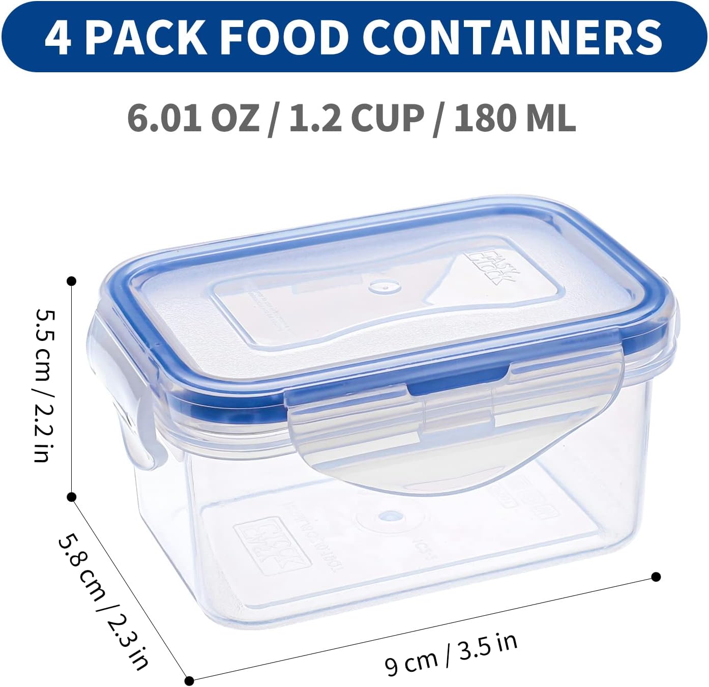 KIGI 4 PACK 6OZ Plastic Small Containers with Lid Portion Control Mini Bento Box Leaf-proof To-go Container Salad - Image 4