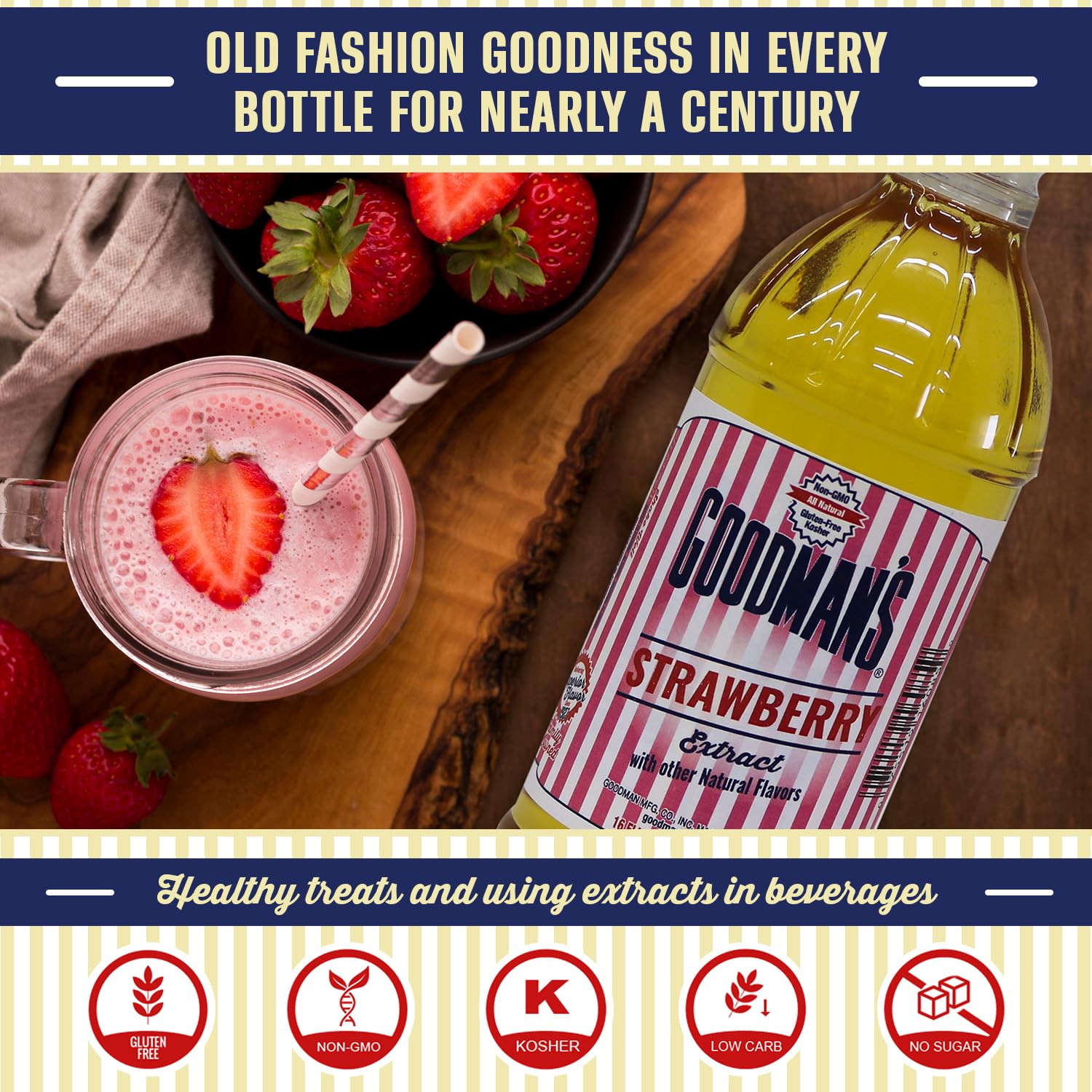 Goodman's Natural Strawberry Extract - Gluten-Free, Non-GMO, Kosher, Low Carb & Low Calorie, Low Alcohol, No Artificial Color, No Animal Products, No Sugar -Enhances Baking, Drinks & Desserts - 1 Pint - Image 5
