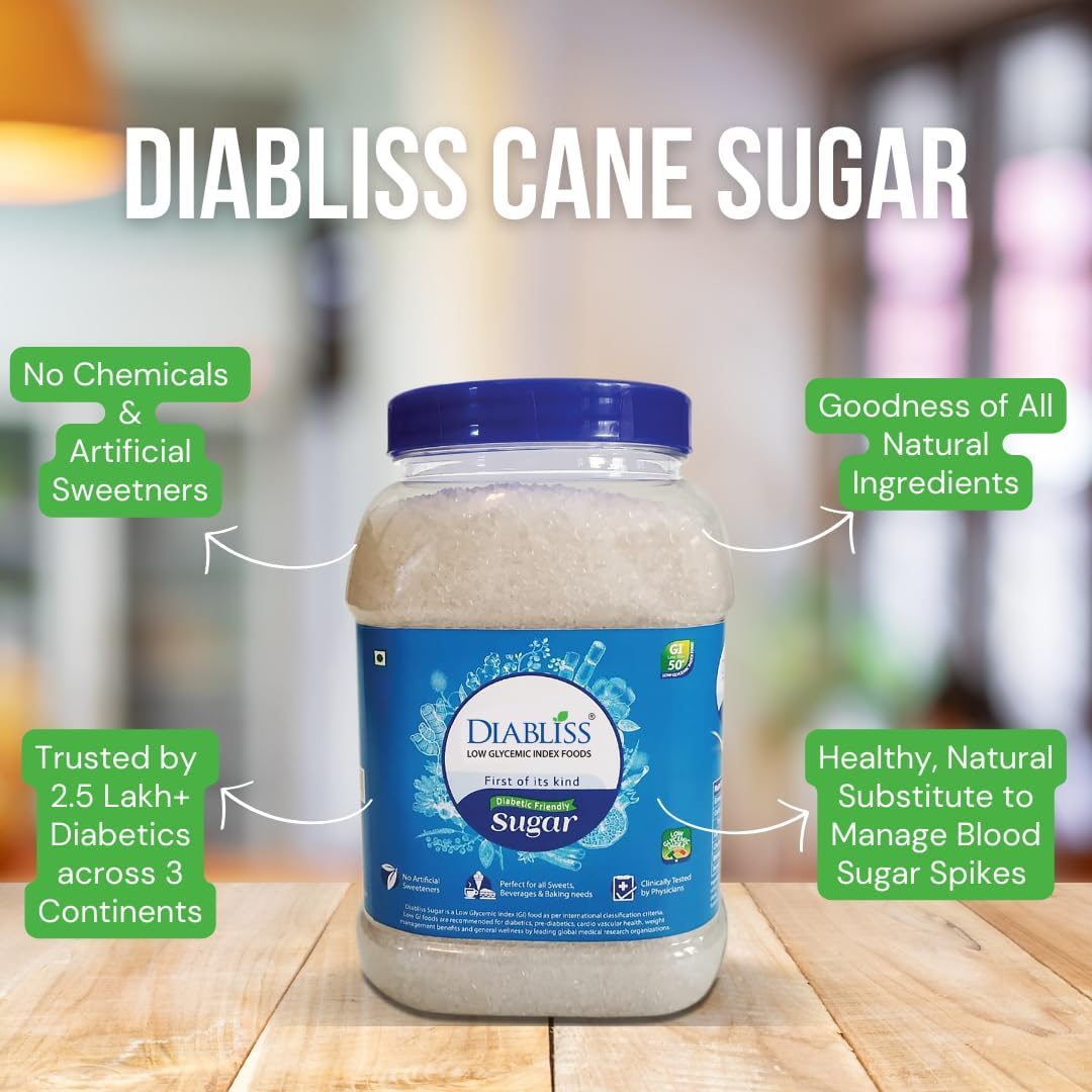 Diabetic Friendly Herbal Cane Sugar - Free from Chemicals/Artificial Sweeteners - Low Glycemic Index (GI) - 1Kg Reusable Jar (1) - Image 5