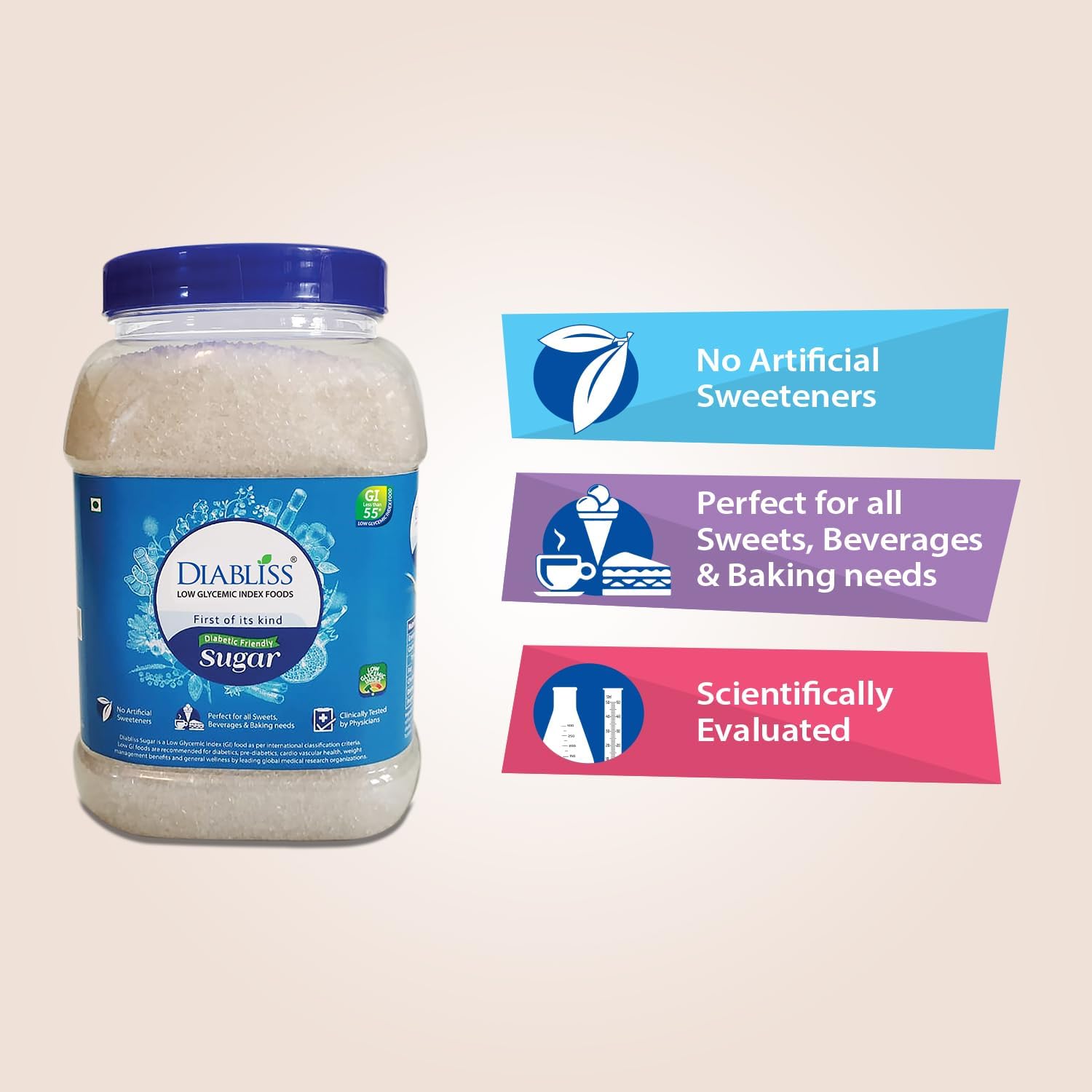Diabetic Friendly Herbal Cane Sugar - Free from Chemicals/Artificial Sweeteners - Low Glycemic Index (GI) - 1Kg Reusable Jar (1) - Image 7