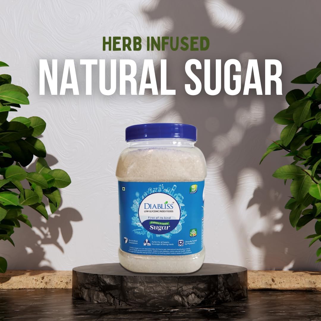 Diabetic Friendly Herbal Cane Sugar - Free from Chemicals/Artificial Sweeteners - Low Glycemic Index (GI) - 1Kg Reusable Jar (1) - Image 8