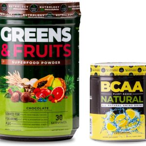 Nutrology Greens & Fruits Powder-Naturally Sourced Superfood, Chocolate (30 Servings) BCAA Natural, Plant Based BCAA Powder, Lemonade Flavor (30 Servings)