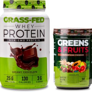 Nutrology Greens & Fruits Powder-Naturally Sourced Superfood, Chocolate (30 Servings) Grass Fed Whey Protein Powder, Creamy Chocolate Flavor (28 Servings)