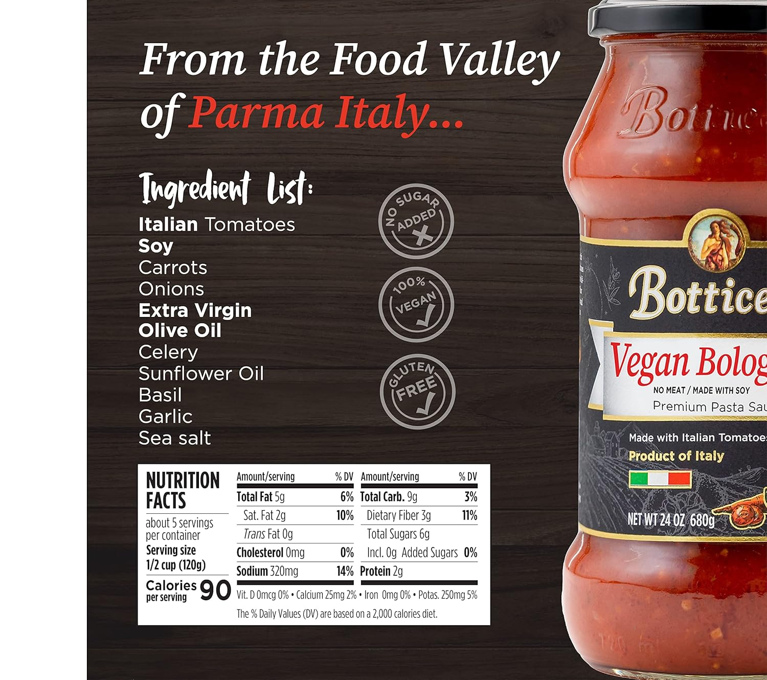 Vegan Bolognese Premium Italian Pasta Sauce by Botticelli, 24oz Jars (Pack of 6) - Product of Italy - Gluten-Free - No Added Sugar, Artificial Colors, Flavors, or Preservatives - Image 3