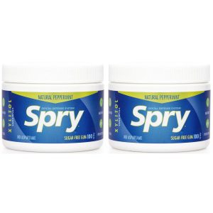 Spry Fresh Natural Xylitol Chewing Gum Dental Defense System Aspartame-Free Sugar Free Gum (Peppermint, 100 Count – Pack of 2)