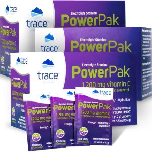Trace Minerals | Power Pak Electrolyte Powder Packets | 1200 mg Vitamin C, Zinc, Magnesium | Boost Immunity, Hydration and Natural Energy | Acai Berry | 90 Packets