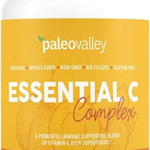 Paleovalley Essential C Complex – Vitamin C Supplement for Immune Support – 1 Pack, 450mg – Organic Superfoods Unripe Acerola Cherry, Camu Camu, Amla Berry – No Synthetic Ascorbic Acid – USA Made