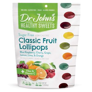 Dr. John’s Sugar Free Candy, Healthy Lollipops with Zero Sugar, Low Calorie Snacks, Keto Friendly Hard Candy Sweets, Classic Fruit, Oval, 60 Count, 1 LB