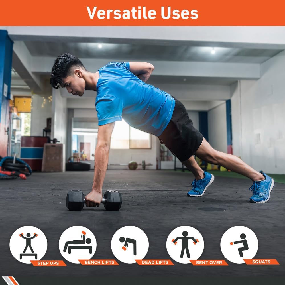 Body Sport Rubber Encased Hex Dumbbell Weight, Pair – Dumbbells for Exercises – Strength Training Equipment – Home Gym Accessories – Weight Training - Image 6
