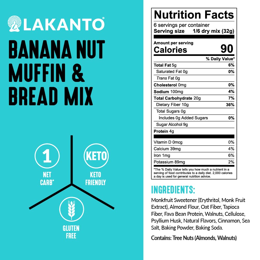 Lakanto Sugar Free Banana Nut Muffin and Bread Mix - Sweetened with Monk Fruit Sweetener, 2g Net Carbs, Gluten Free, Naturally Flavored, Keto Diet Friendly, Dairy Free (12 Muffins) - Image 3