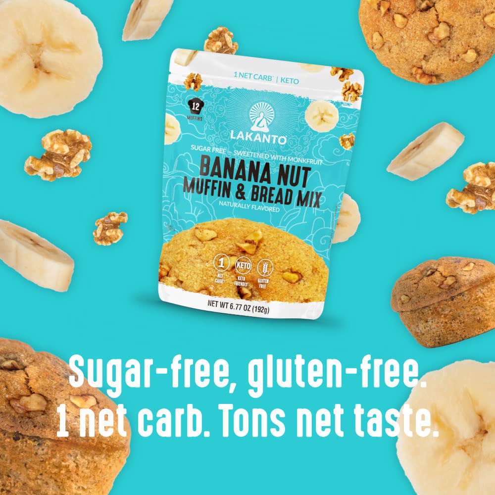 Lakanto Sugar Free Banana Nut Muffin and Bread Mix - Sweetened with Monk Fruit Sweetener, 2g Net Carbs, Gluten Free, Naturally Flavored, Keto Diet Friendly, Dairy Free (12 Muffins) - Image 4