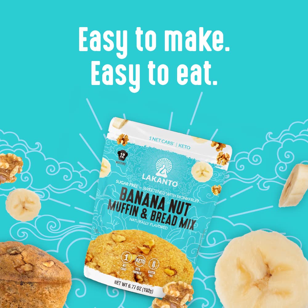Lakanto Sugar Free Banana Nut Muffin and Bread Mix - Sweetened with Monk Fruit Sweetener, 2g Net Carbs, Gluten Free, Naturally Flavored, Keto Diet Friendly, Dairy Free (12 Muffins) - Image 6