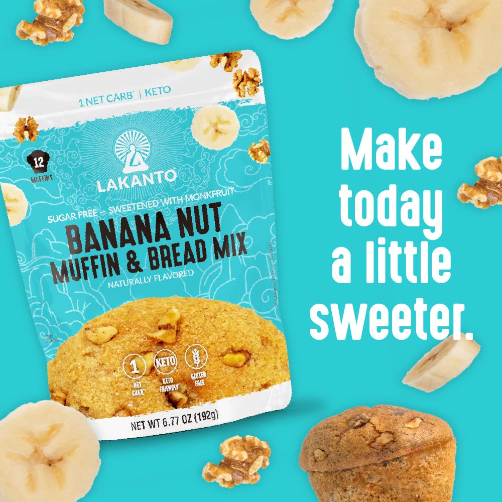 Lakanto Sugar Free Banana Nut Muffin and Bread Mix - Sweetened with Monk Fruit Sweetener, 2g Net Carbs, Gluten Free, Naturally Flavored, Keto Diet Friendly, Dairy Free (12 Muffins) - Image 8