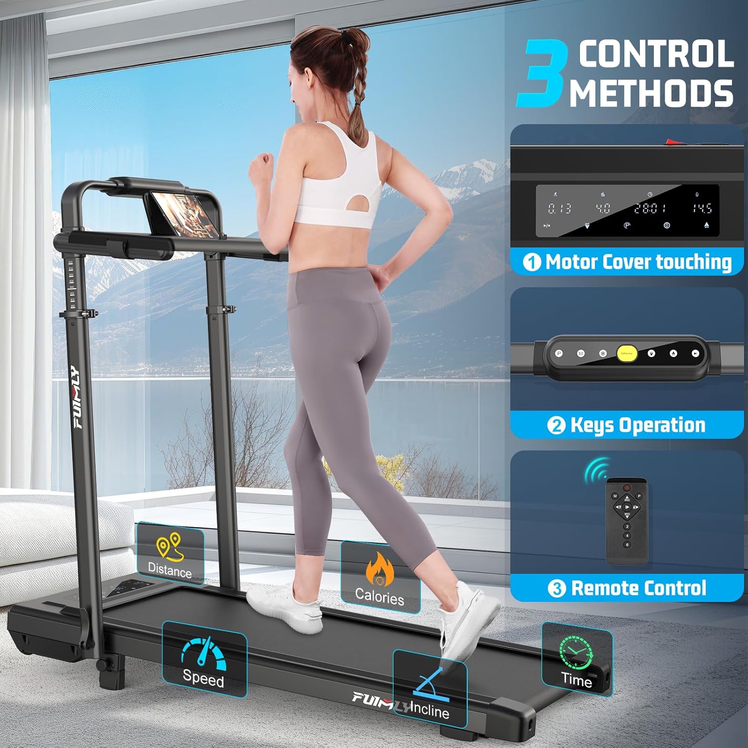 Walking Pad Treadmill with Desk Workstation, Incline Foldable Treadmill with Handrail, 300lbs Capacity, 3 Control Methods, Folding Treadmills for Home Office - Image 5