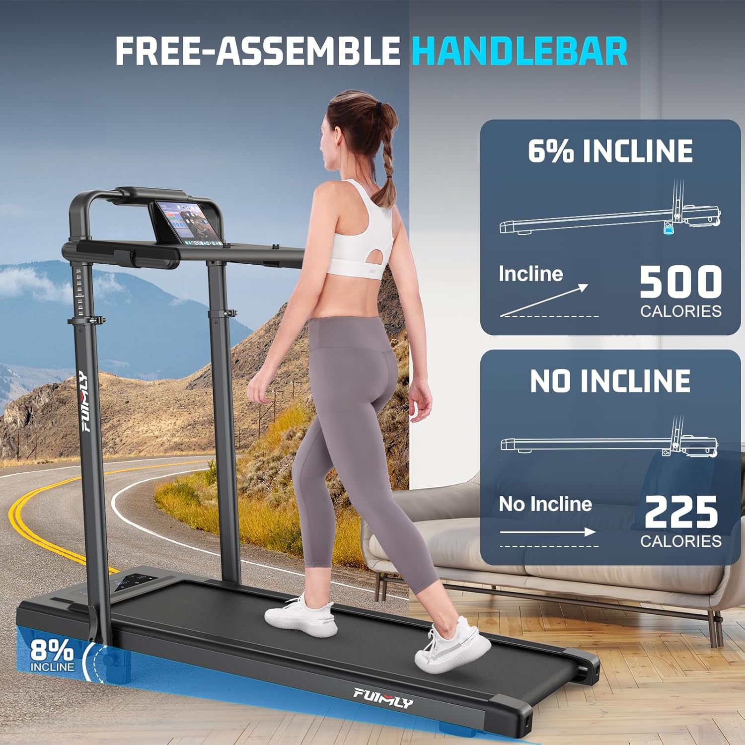 Walking Pad Treadmill with Desk Workstation, Incline Foldable Treadmill with Handrail, 300lbs Capacity, 3 Control Methods, Folding Treadmills for Home Office - Image 6
