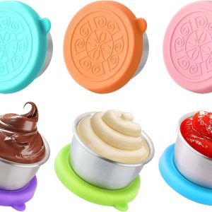 6PCS Salad Dressing Container To Go, Small Condiment Containers with Leakproof Silicone Lids, Stainless Steel Condiment Containers for Lunch Bento Box, Work, School, Picnics (1.7oz each
