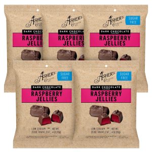 Asher’s Chocolates, Sugar Free Dark Chocolate Raspberry Jellies, Diabetic Friendly Chocolate, Small Batches of Kosher Chocolate, Family Owned Since 1892 (5 Bags, Dark Chocolate Raspberry)