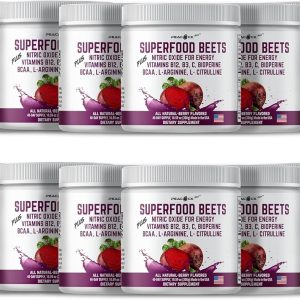 Beet Root Powder, 127.08 oz, Pack of 12 – Berry Flavor Nitric Oxide Booster Superfood with Green Tea Extract, BCAA, L-Arginine, L-Citrulline for Heart Health & Circulation Support, Non-GMO