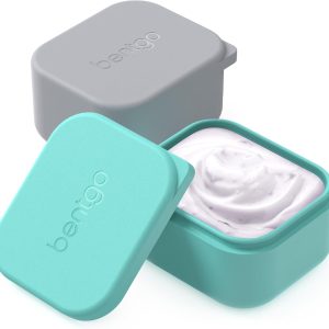 Bentgo Sidekicks 2-Pack Silicone Container Set – Dipping Sauce Cups for Condiments & Small Snacks, Reusable, Durable, & Leak-Proof Liquid Storage, Salad Dressing Container – 2.6 oz (Gray & Aqua)
