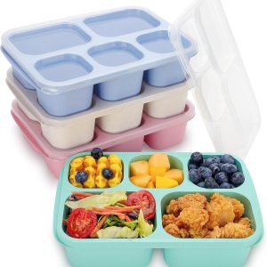 Bento Box Adult Lunch Box, 4 Pack Lunchable Containers for Adults with 5 Compartments, Meal Prep Containers Reusable for Kids, Food Storage Snack Containers for School, Work, Travel